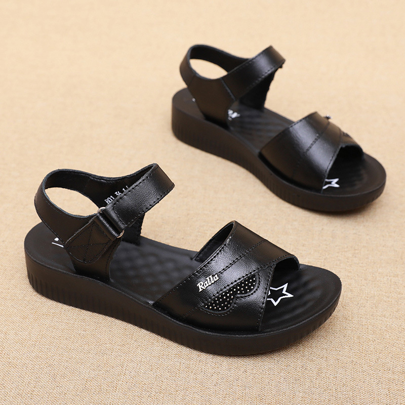 Formal Women Daily Wear Sandals - Sandálias Femininas Pretas de Couro com
