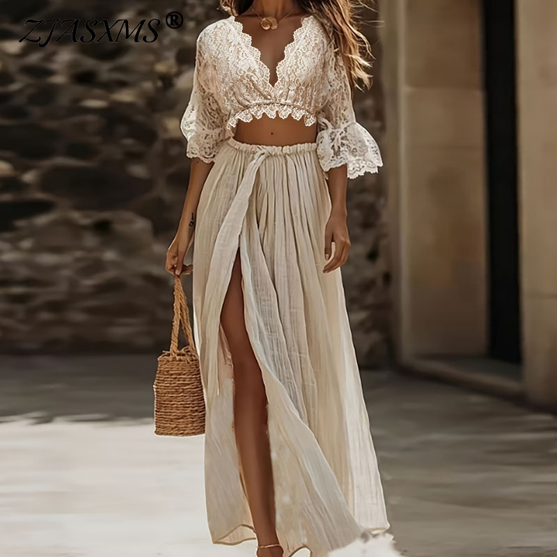 Women Formal Wear Set - Conjunto Feminino Boêmio de Renda Duas