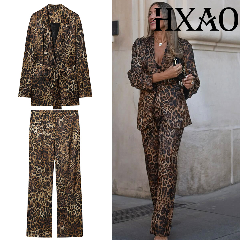 Women Formal Wear Set - Hxao conjuntos de calças de leopardo