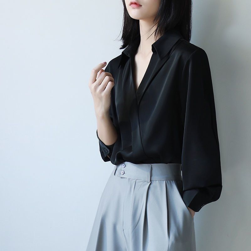 Women'S Formal Wear Blouse - Gidyq-Camisas pretas de chiffon para mulheres,