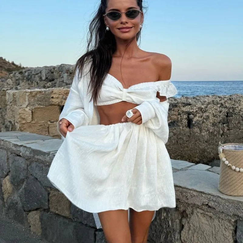 Shift Dress Sleeveless - Regata inchado mini saia conjunto de