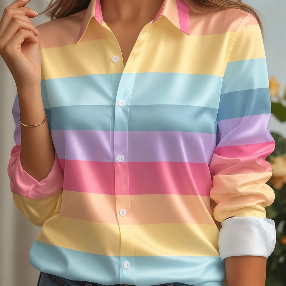 Silk Blouse Button - Camisa Feminina de Cetim com Gola