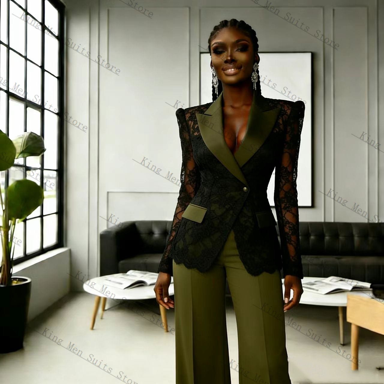 Women Formal Wear Black - Conjunto Feminino de Renda Verde e