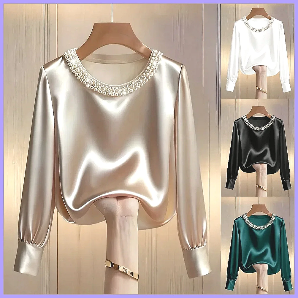 Silk Blouse Button - Blusa Elegante de Cetim com Contas