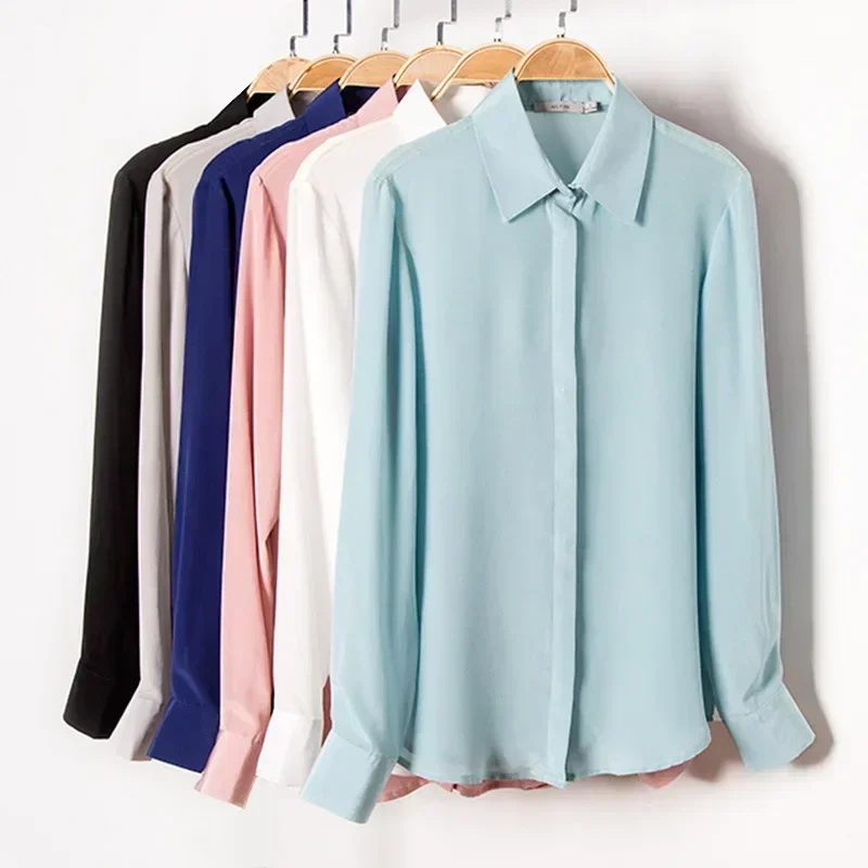 Silk Blouse Button - 2025 primavera nova camisa de seda