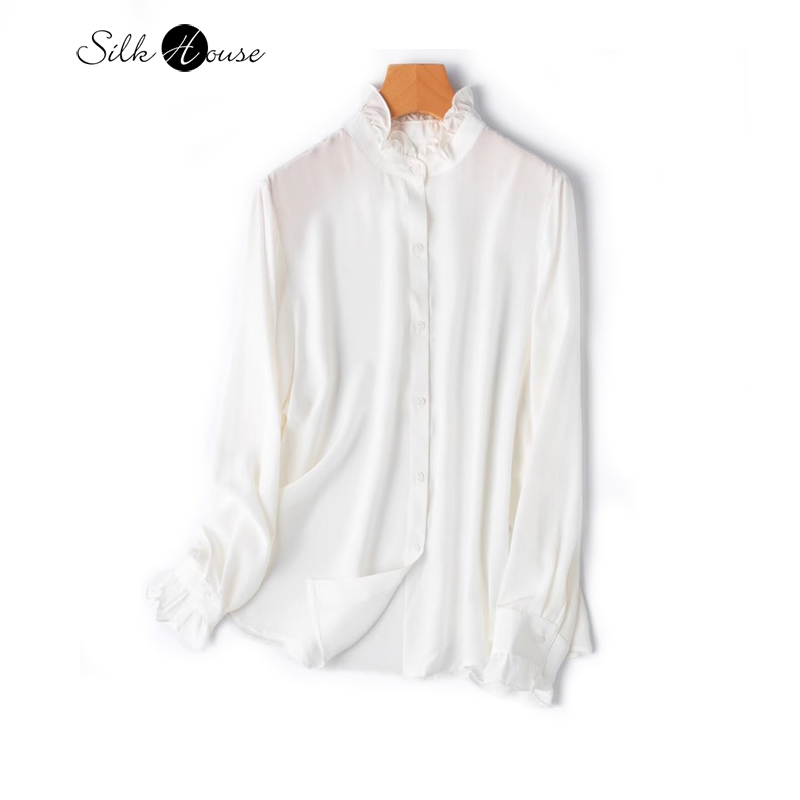 Silk Blouse Button - 2025 moda feminina nova 100% seda