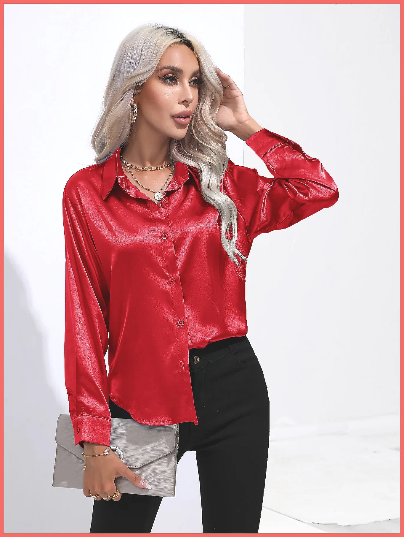 Silk Blouse Button - Camisa de Cetim Feminina Primavera Verão