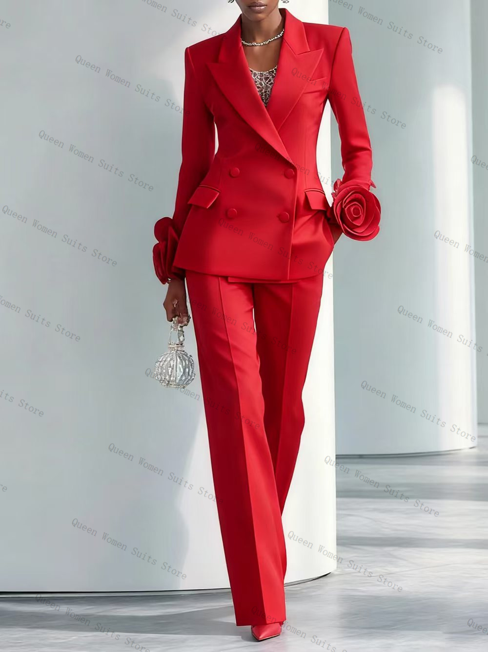 Women'S Formal Wear Wedding Guest - Luxo vermelho feminino terno conjunto 2