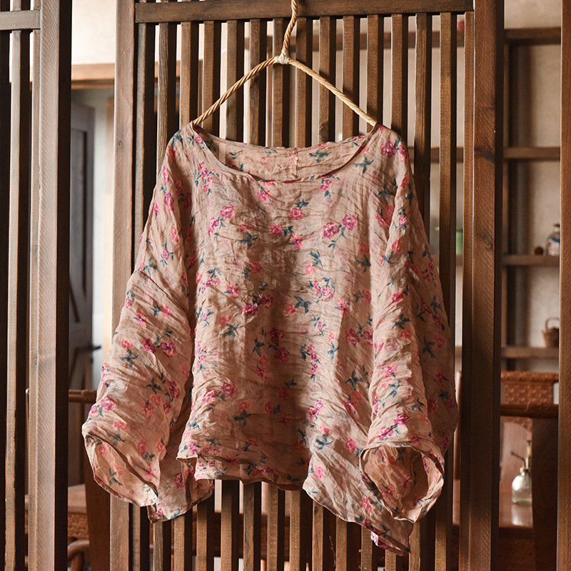 Women'S Formal Wear Blouse - Mulheres oversize vintage ramie o-pescoço topo