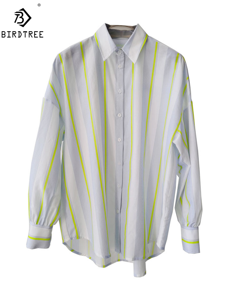 Silk Blouse Button - BirdTree, Camisa Elegante de Seda Real