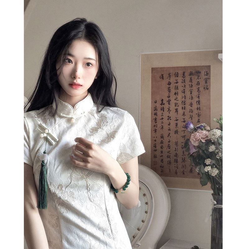 Young Women'S Formal Wear - Vestido Qipao Branco Tradicional Chinês de