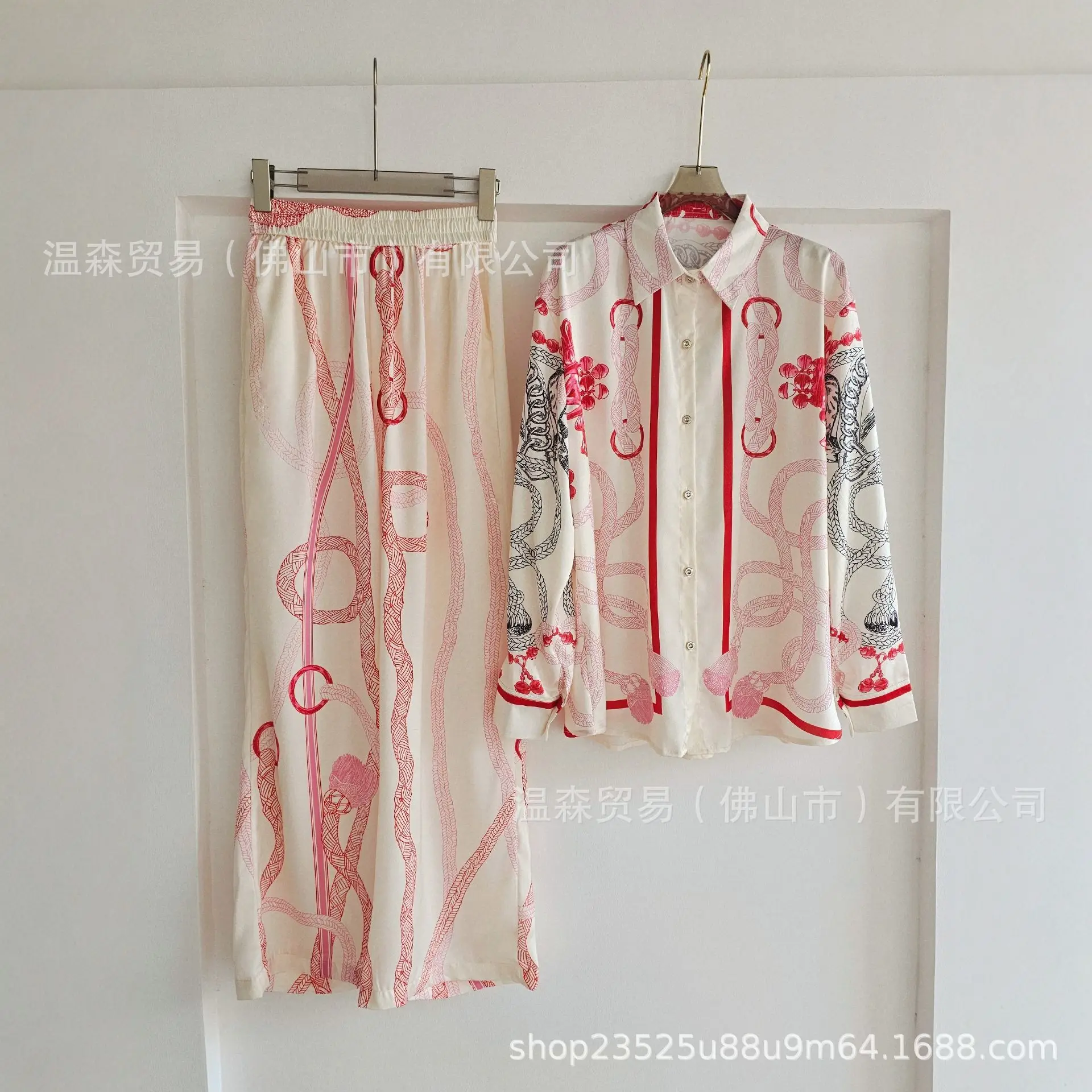 Silk Blouse Button - Conjunto de Duas Peças Estampado Estilo