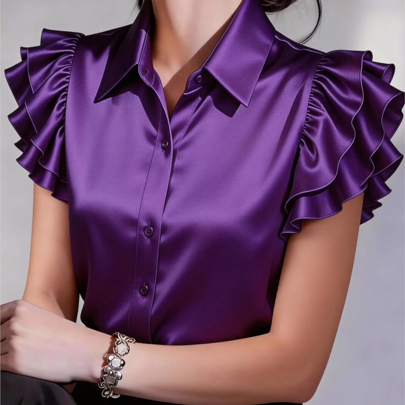 Blusa Casual com Babados e Man - Silk Blouse Button avaliação e preço