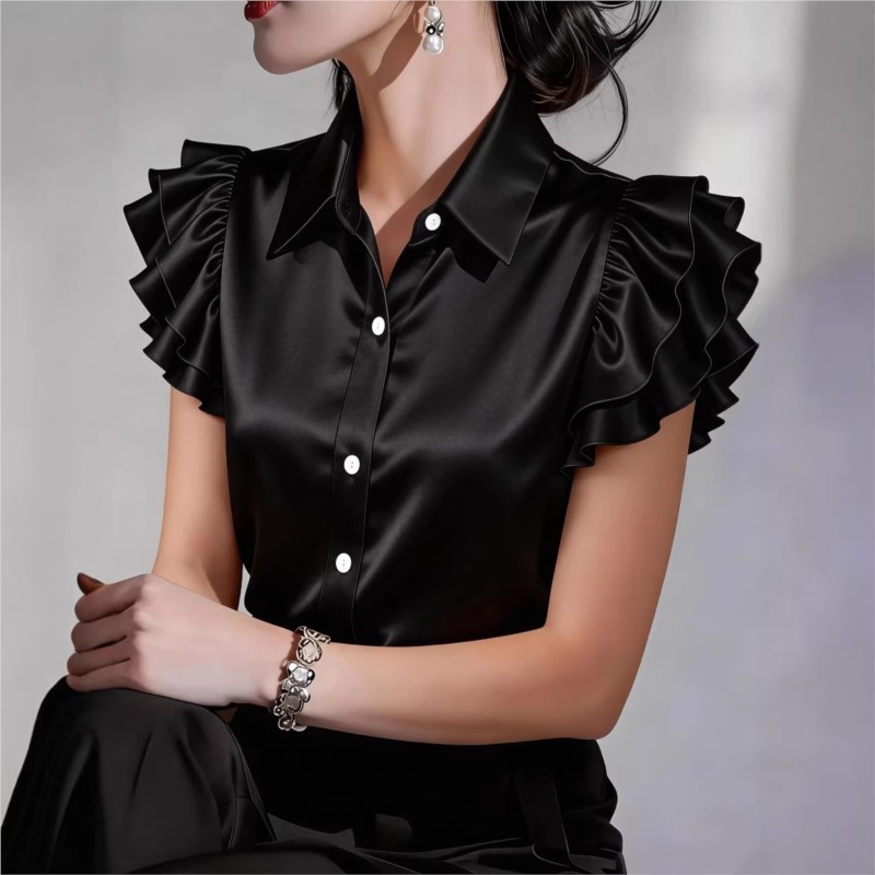 Blusa Casual com Babados e Man - Silk Blouse Button avaliação e preço
