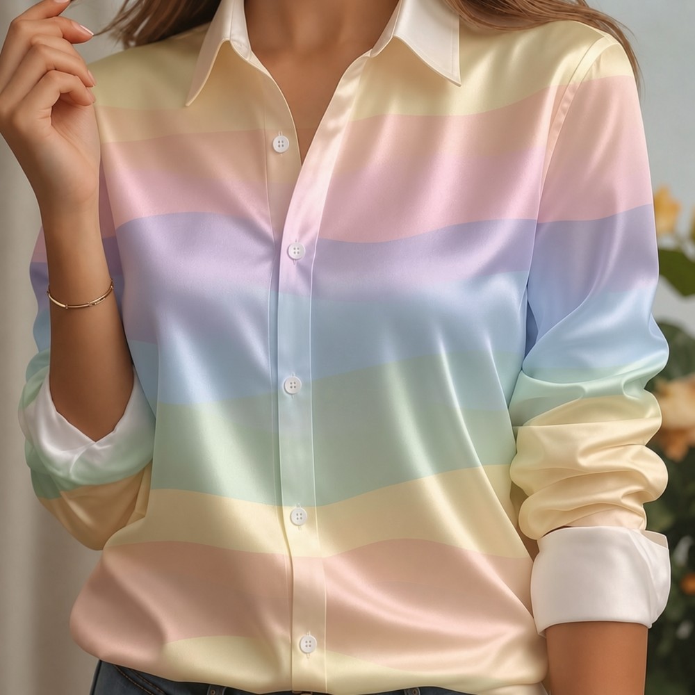 Camisa Feminina de Cetim com G - Silk Blouse Button avaliação e preço