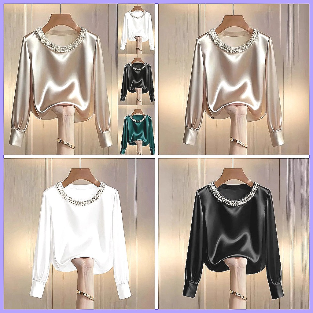 Blusa Elegante de Cetim com Co - Silk Blouse Button avaliação e preço