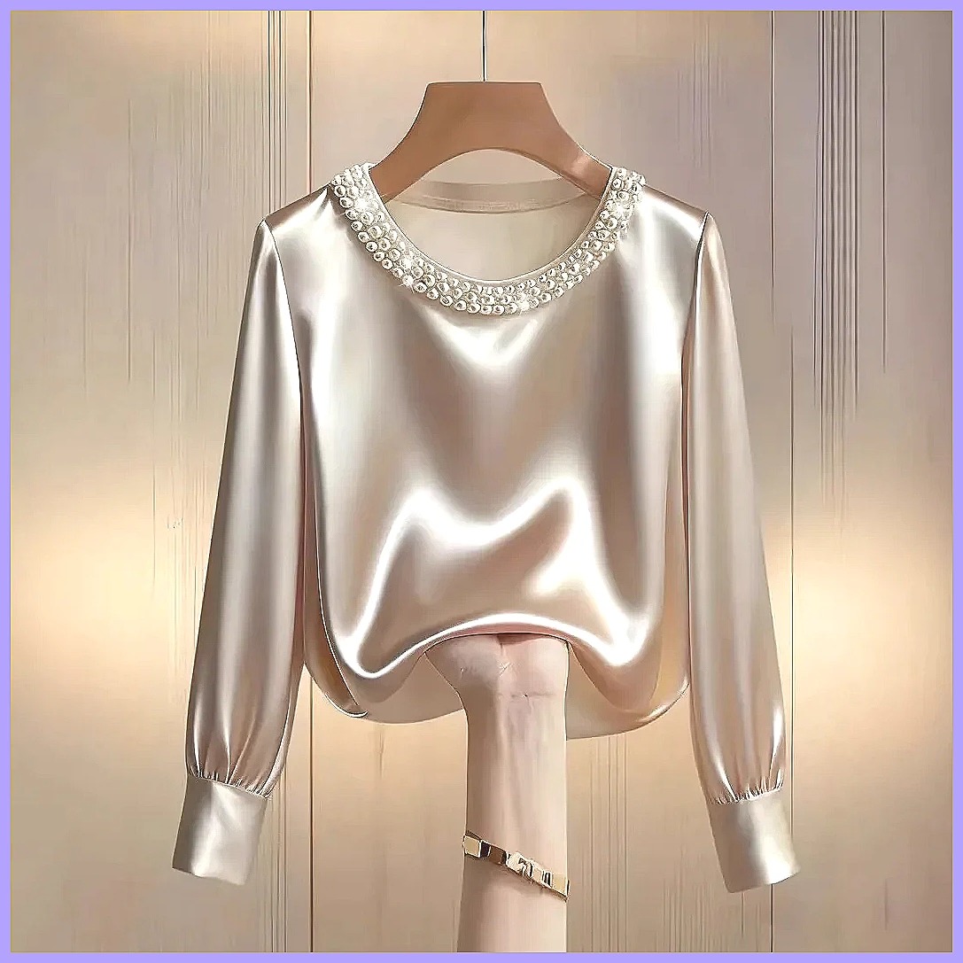 Blusa Elegante de Cetim com Co - Silk Blouse Button avaliação e preço