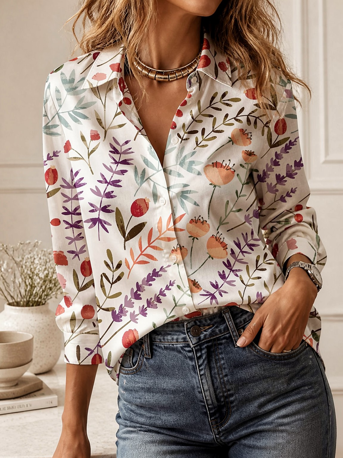 Blusa Casual com Gola, Manga L - Women'S Formal Wear Blouse avaliação e preço