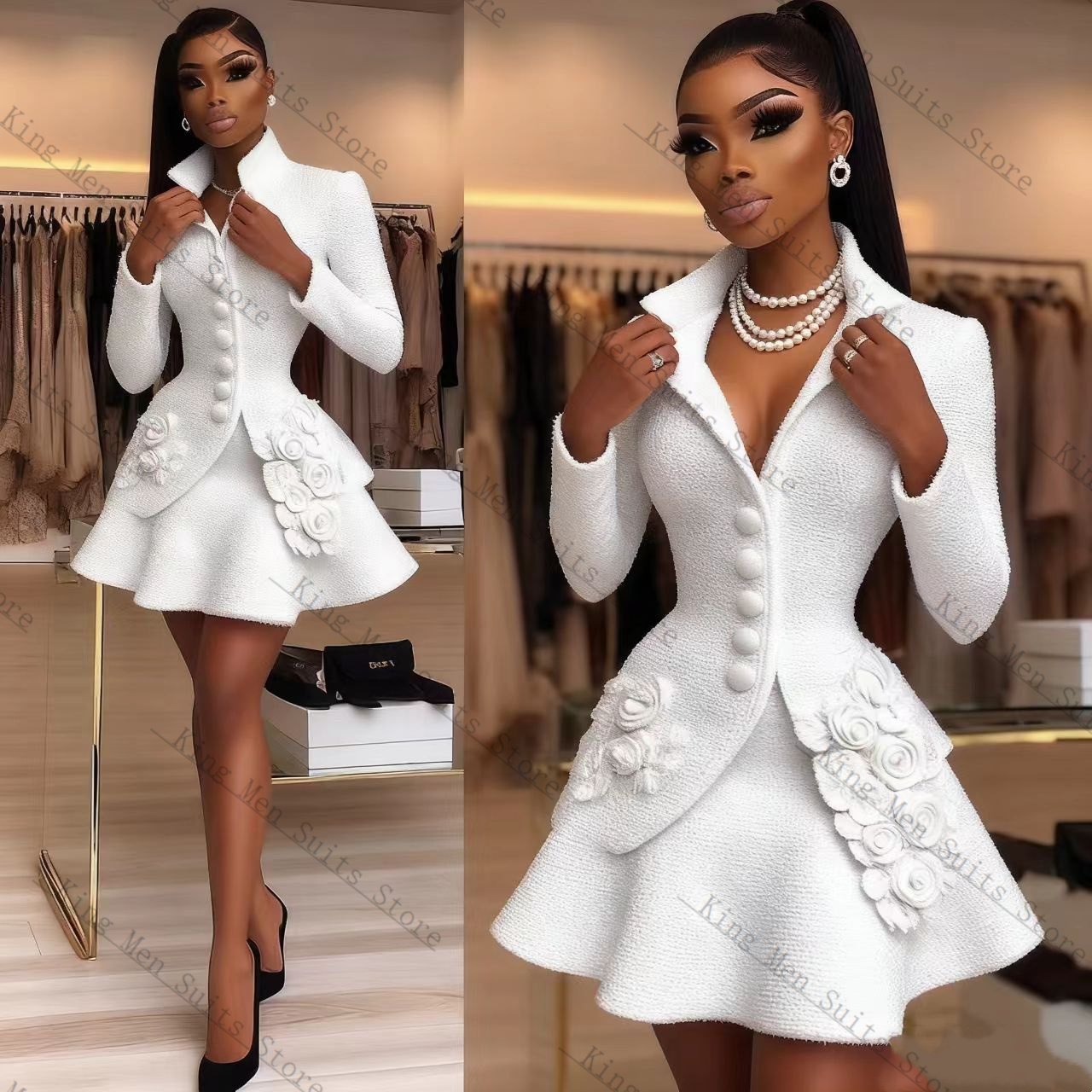 Luxo branco feminino terno con - Women'S Formal Wear Wedding Guest avaliação e preço