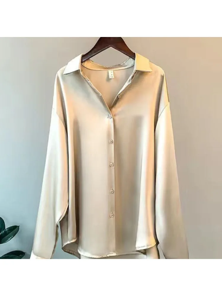 Plus size casual camisa de sed - Silk Blouse Button avaliação e preço