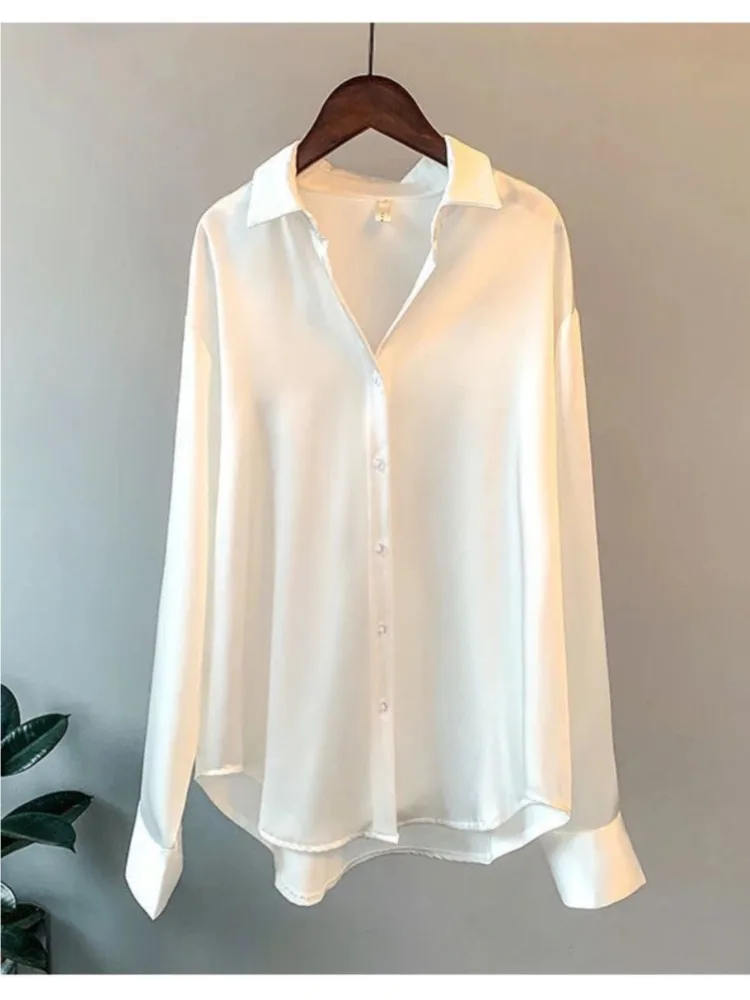 Plus size casual camisa de sed - Silk Blouse Button avaliação e preço