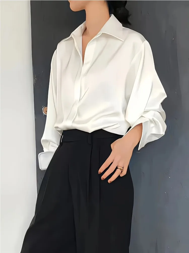 Plus size casual camisa de sed - Silk Blouse Button avaliação e preço