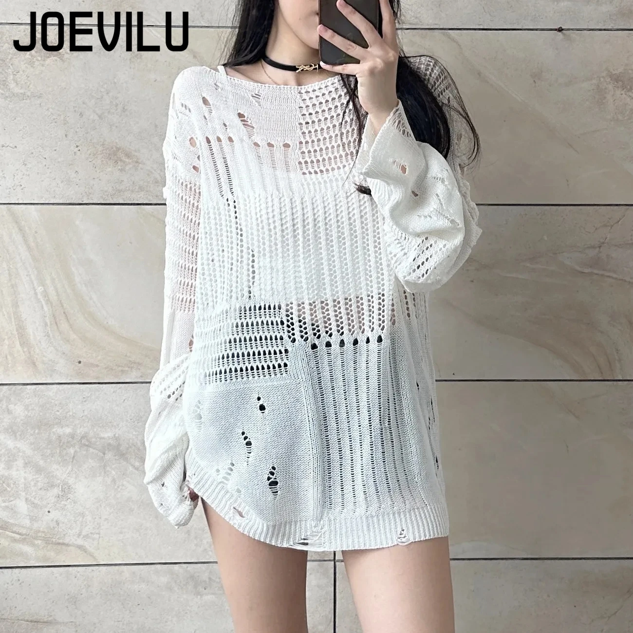Joevilu blusa de malha oca ver - Women'S Formal Wear Blouse avaliação e preço