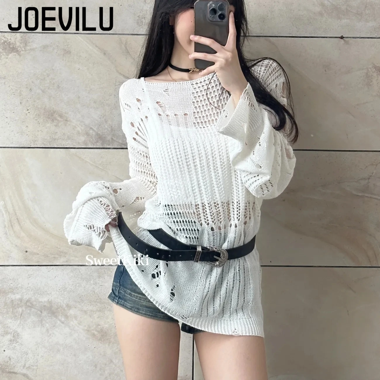 Joevilu blusa de malha oca ver - Women'S Formal Wear Blouse avaliação e preço