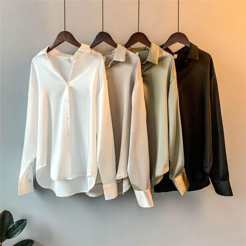 Camisa Feminina Elegante de Ce - Silk Blouse Button avaliação e preço
