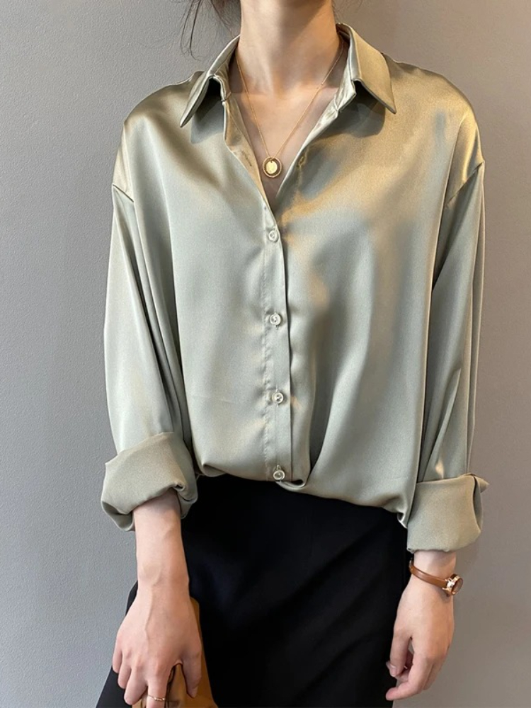 Camisa Feminina Elegante de Ce - Silk Blouse Button avaliação e preço