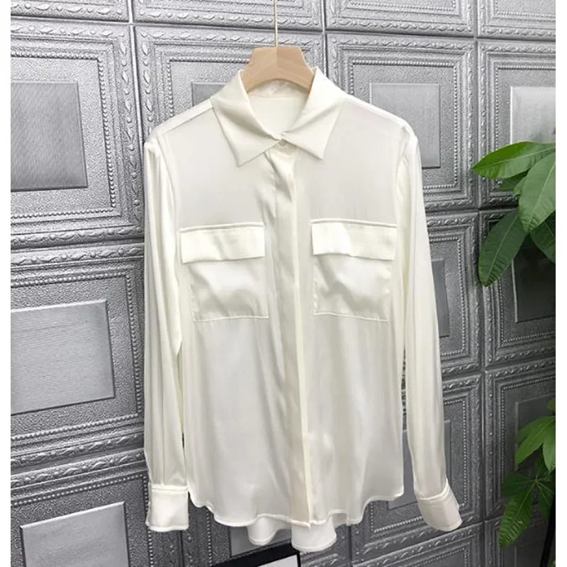 Commuter camisa feminina terno - Silk Blouse Button avaliação e preço