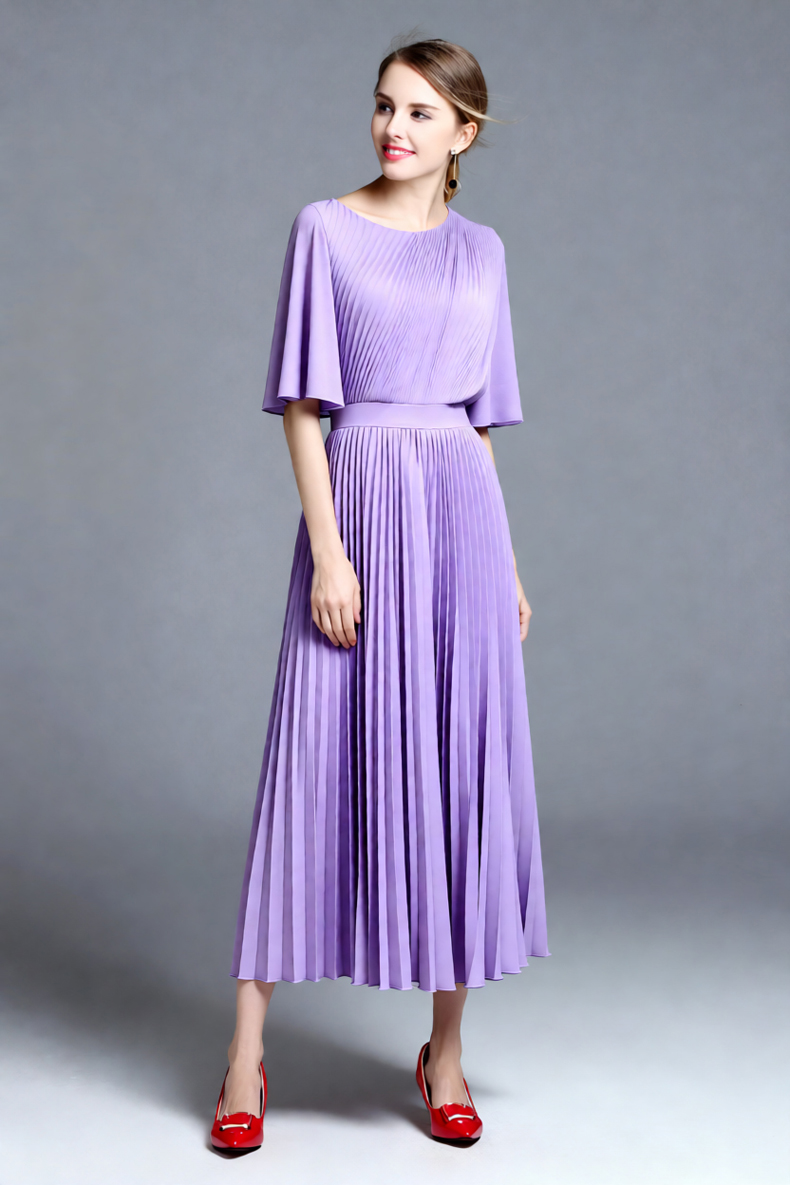 Vestido Midi Plissado Lilás co - Women'S Formal Wear Wedding Guest avaliação e preço