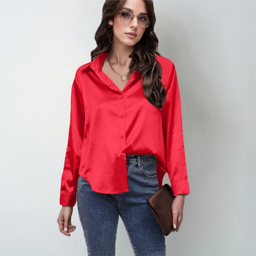 Primavera camisa de cetim femi - Silk Blouse Button avaliação e preço