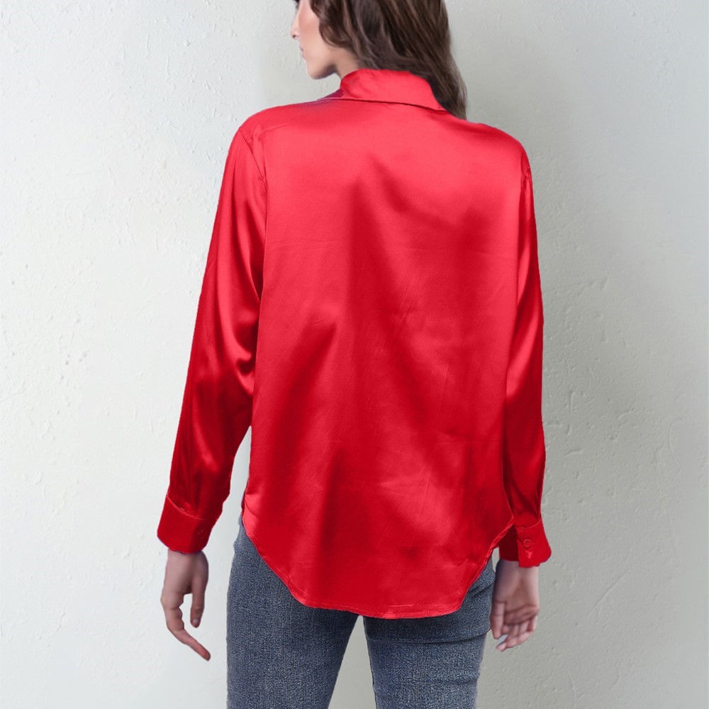 Primavera camisa de cetim femi - Silk Blouse Button avaliação e preço
