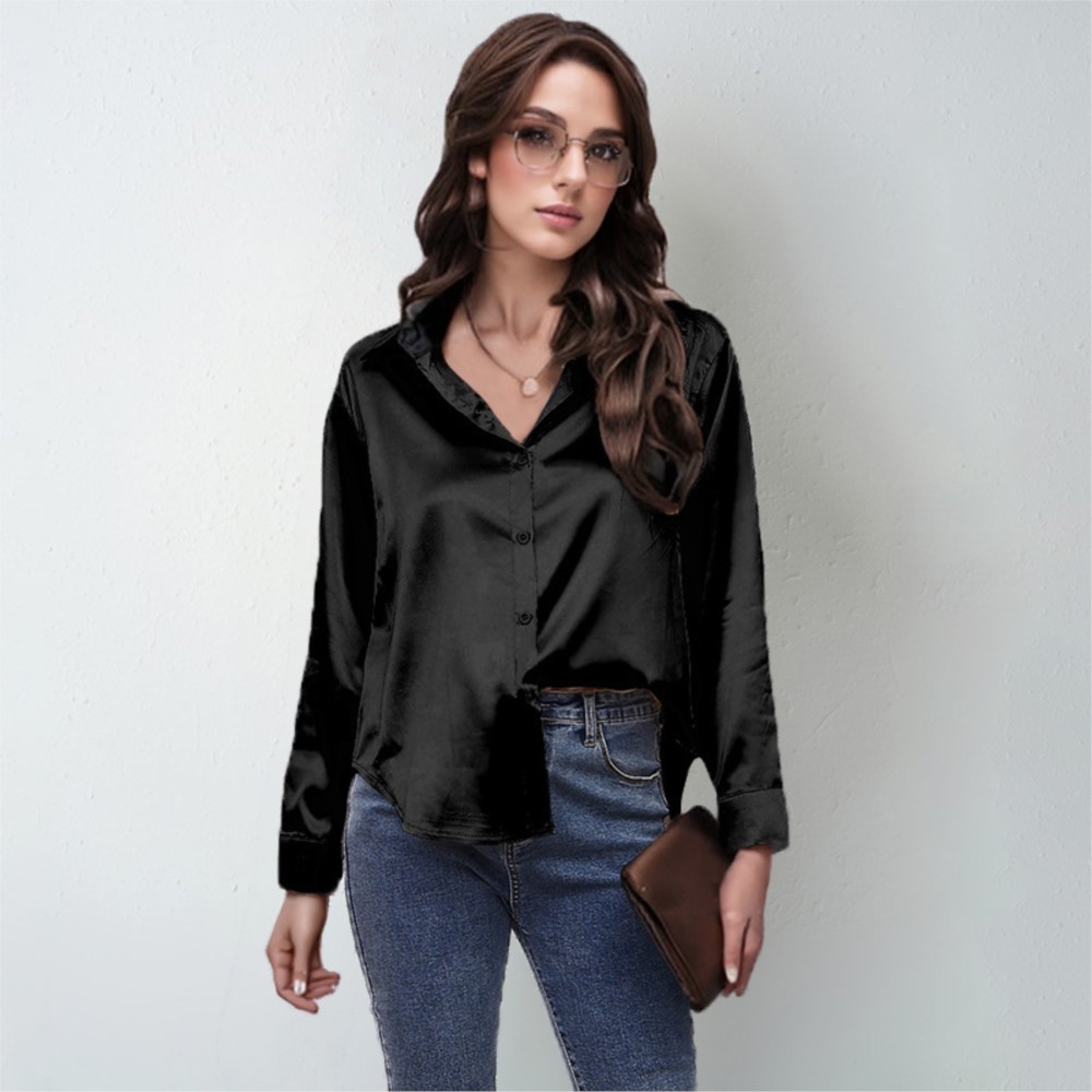 Primavera camisa de cetim femi - Silk Blouse Button avaliação e preço